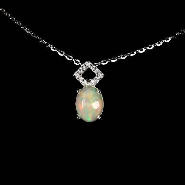 Deluxe Unheated Ethiopian Rainbow Full Flash Fire Opal Solid .925 Sterling Pendant Necklace