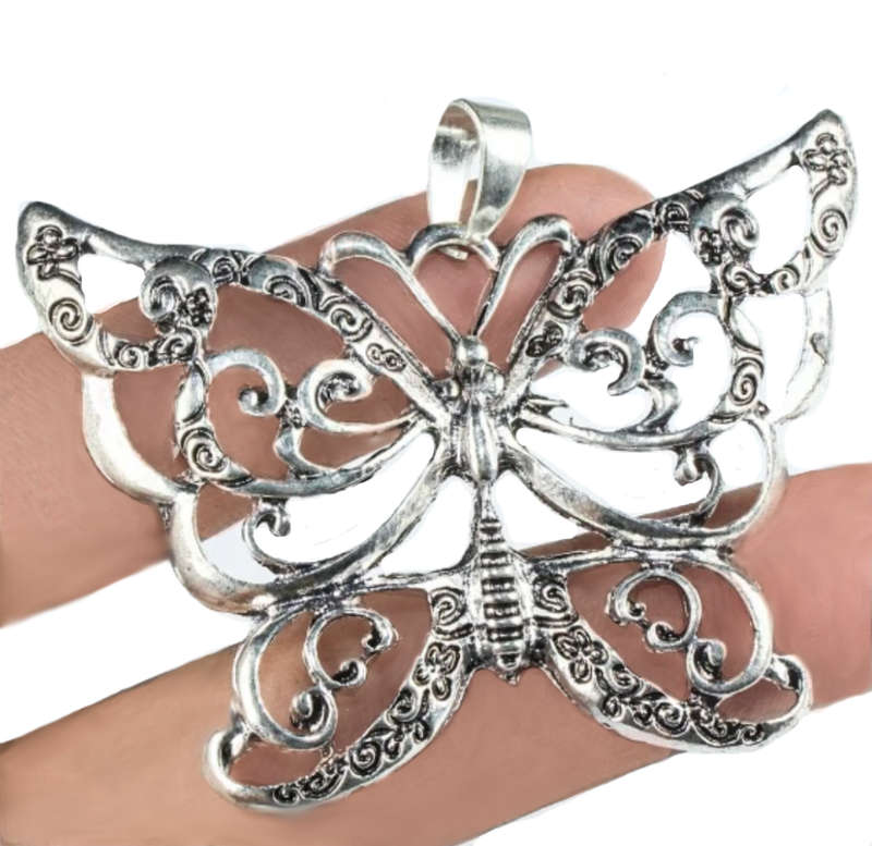 Ornate Butterfly set in  .925 Sterling Silver Plated Handmade Pendant