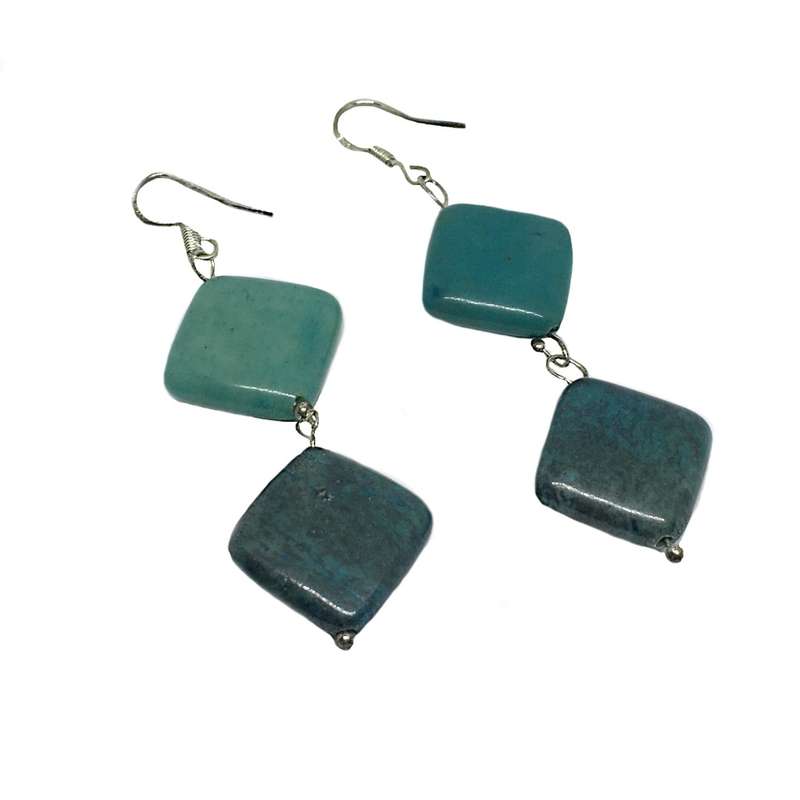 Handmade Natural Blue Jasper Squares in .925 Silver Necklace & Earrings Set