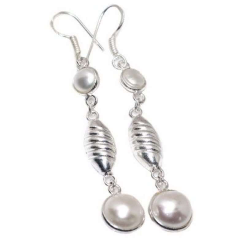 White River Pearl set in .925 Sterling Silver Handmade Long Earrings
