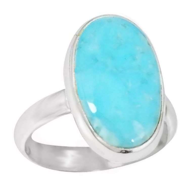 10 x 18 mm Natural Caribbean Blue Larimar Oval. set in Solid 925 Sterling Silver Ring 7.5 OR P