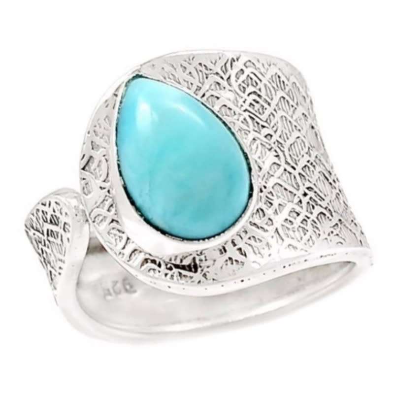 Natural Caribbean Larimar Oval Gemstone Set in Solid .925 Sterling Silver Ring Size US 8 / Q