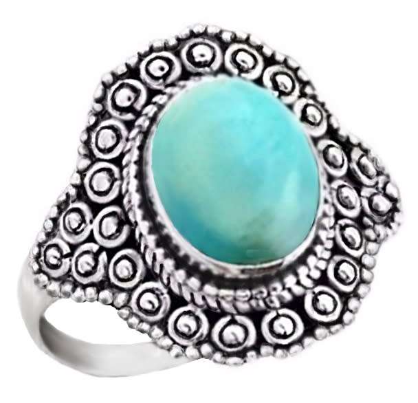 Indonesian - Bali Java Natural Caribbean Larimar Gemstone Solid .925 Sterling Silver Ring Size US 7
