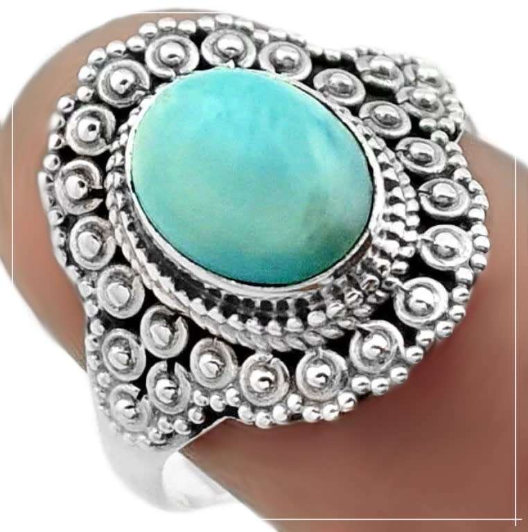 Indonesian - Bali Java Natural Caribbean Larimar Gemstone Solid .925 Sterling Silver Ring Size US 7