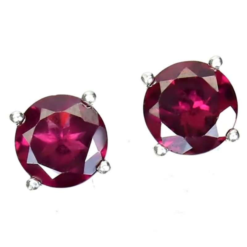 Special Price -Dainty 6mm Top Natural Round Rhodolite Garnet  in Solid .925 Sterling Silver Stud Ear