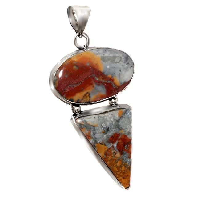Natural Maligano Jasper Mixed Shape Gemstones .925 Sterling Silver Pendant