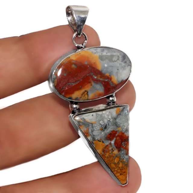 Natural Maligano Jasper Mixed Shape Gemstones .925 Sterling Silver Pendant
