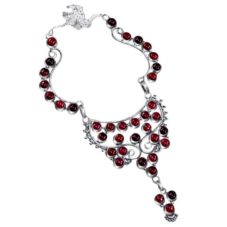 Handmade Natural Carnelian Gemstone  .925 Sterling Silver Necklace