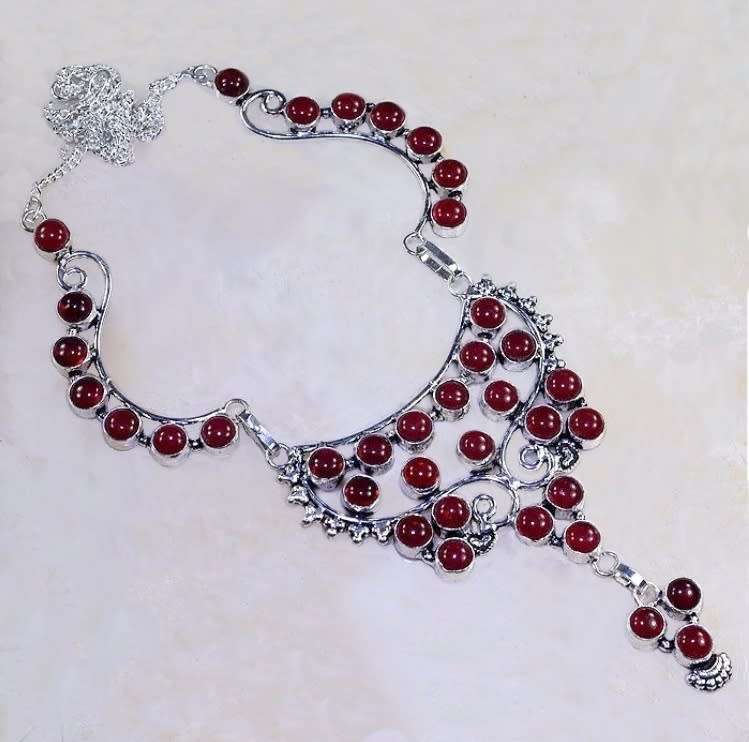 Handmade Natural Carnelian Gemstone  .925 Sterling Silver Necklace