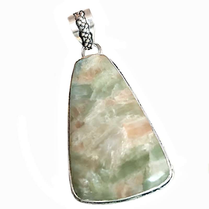 Captivating Natural Aqua Seraphinite Gemstone set in .925 Sterling Silver Plated Handmade Pendant