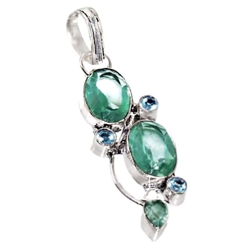 Faceted Sea Foam Green Amethyst Gemstone set in .925 Sterling Silver Plated Handmade Pendant