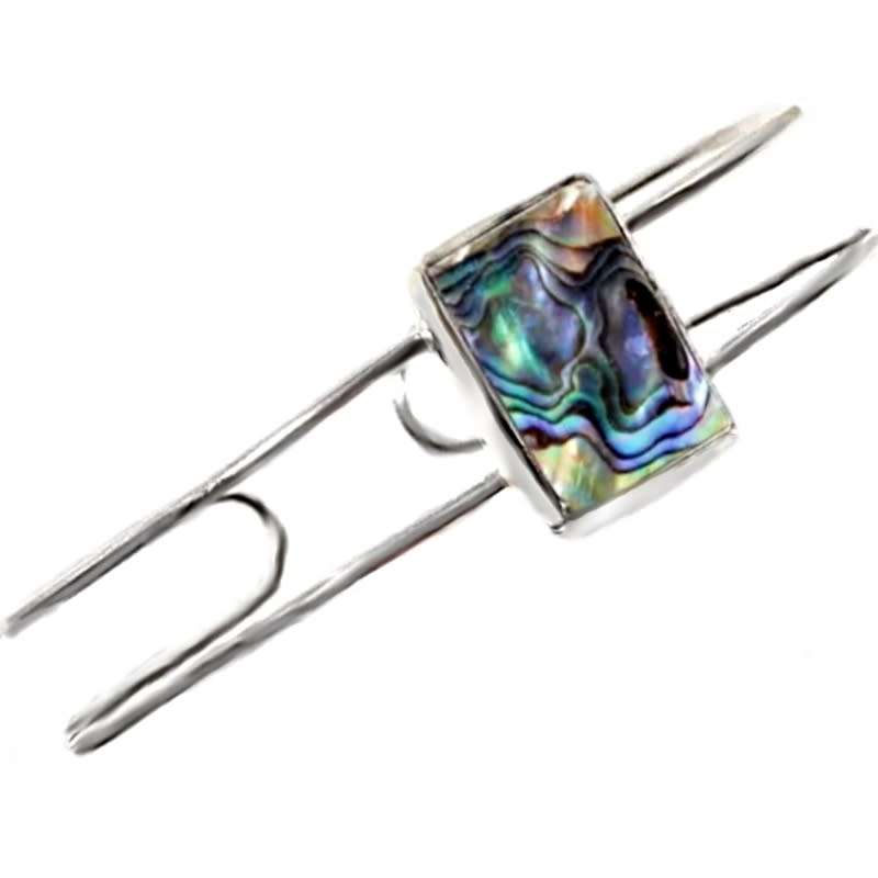 Natural New Zealand Abalone aka Paua Shell set In .925 Sterling Silver Plated Adjustable Cuff Bangle