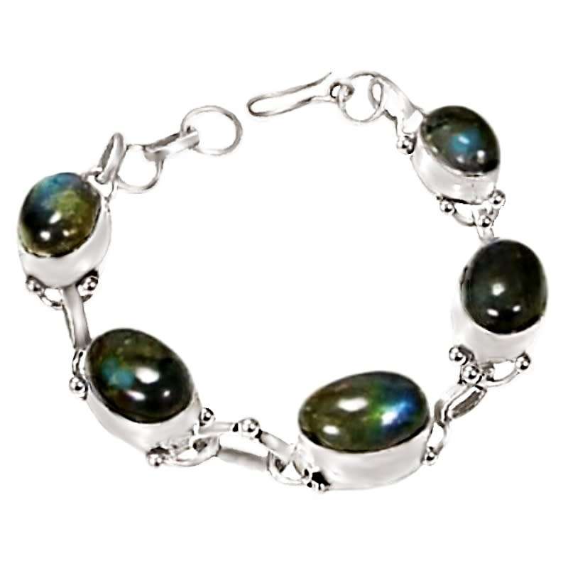 Natural Fiery Labradorite Oval Gemstones in .925 Sterling Silver Plated Handmade Bracelet