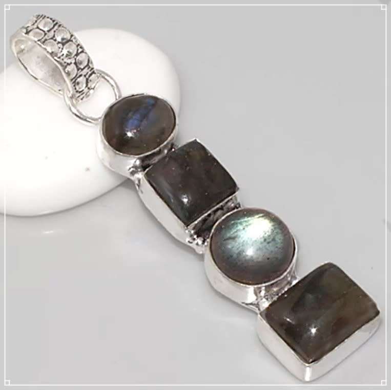 Natural Fiery Labradorite Mixed Shape Gemstone in .925 Sterling Silver Plated Dainty Pendant