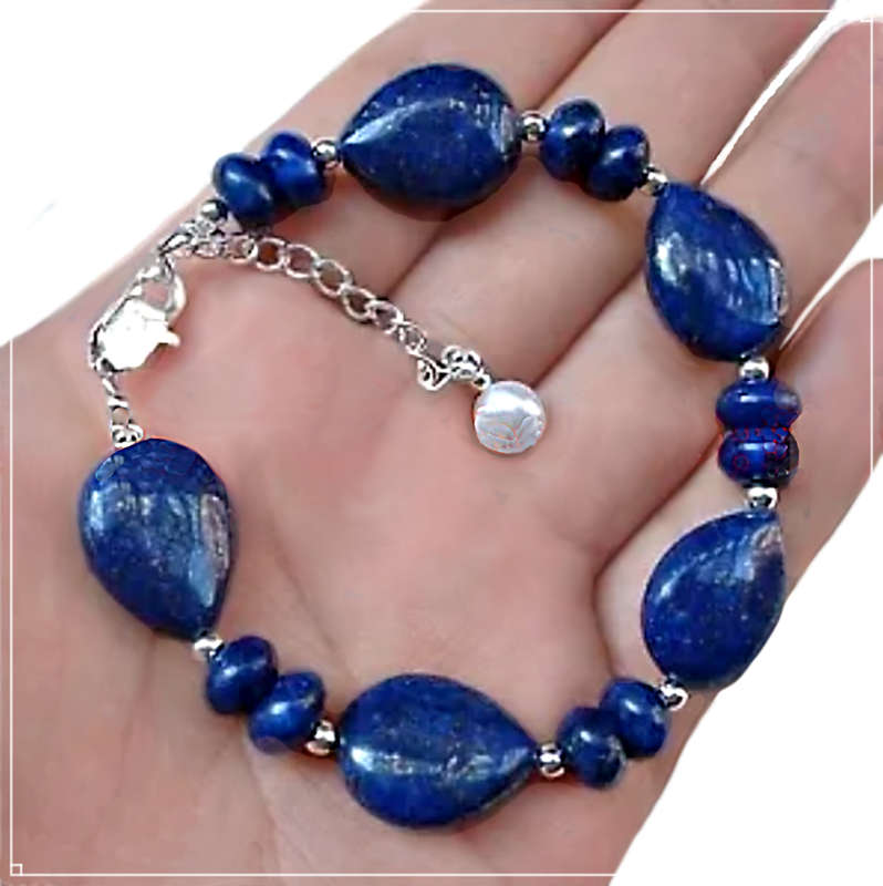 Natural Mixed Shape Lapis Lazuli Gemstones in .925 Sterling Silver Plated Bracelet