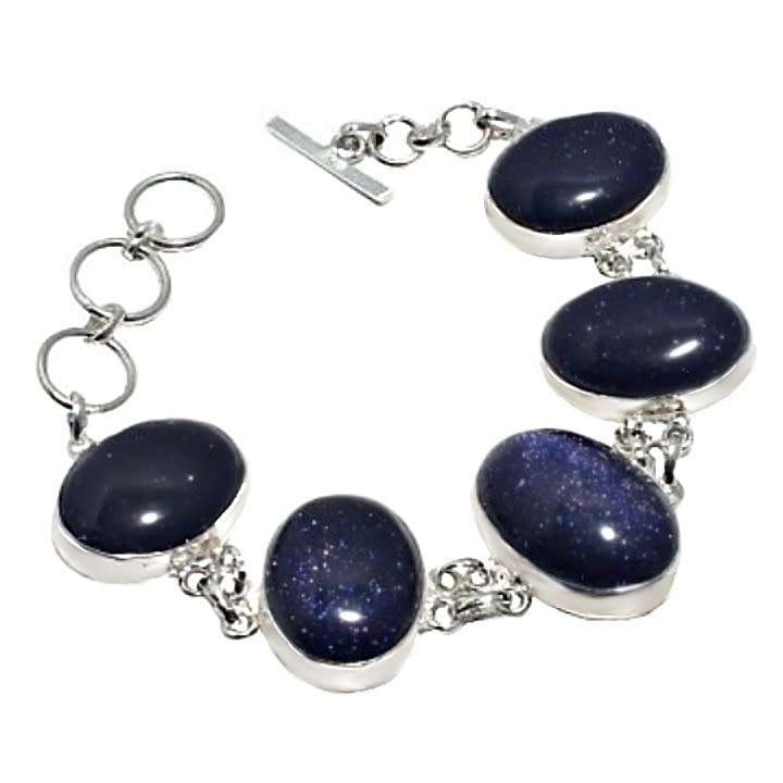 Purple Sandstone Larger Ovals set in .925 Sterling Silver Plated Handmade Bracelet