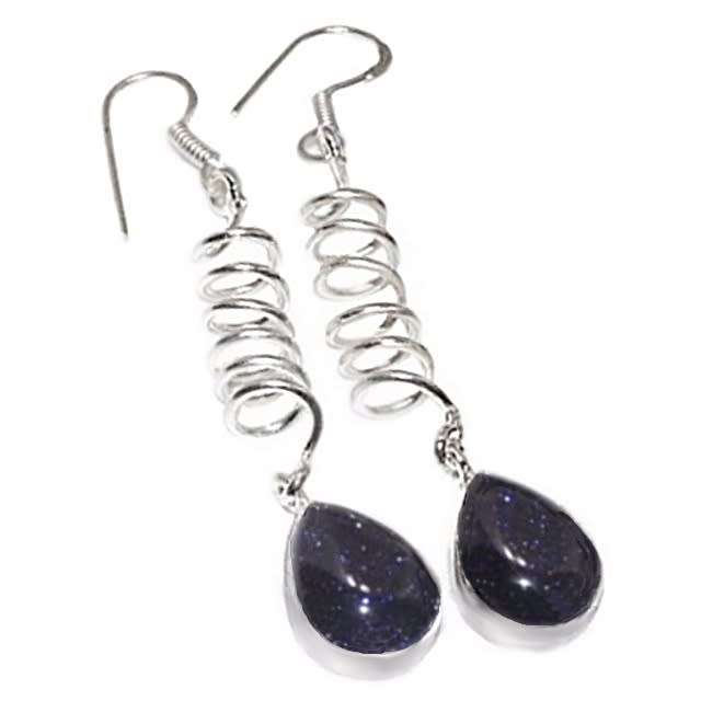 Quirky Purple Sandstone Pear Shape 925 Sterling Silver Plated Handmade Earrings