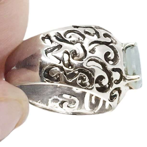 Indonesian Bali- Java Natural Rainbow Moonstone Solid .925 Sterling Silver Ring Size US 7 or O