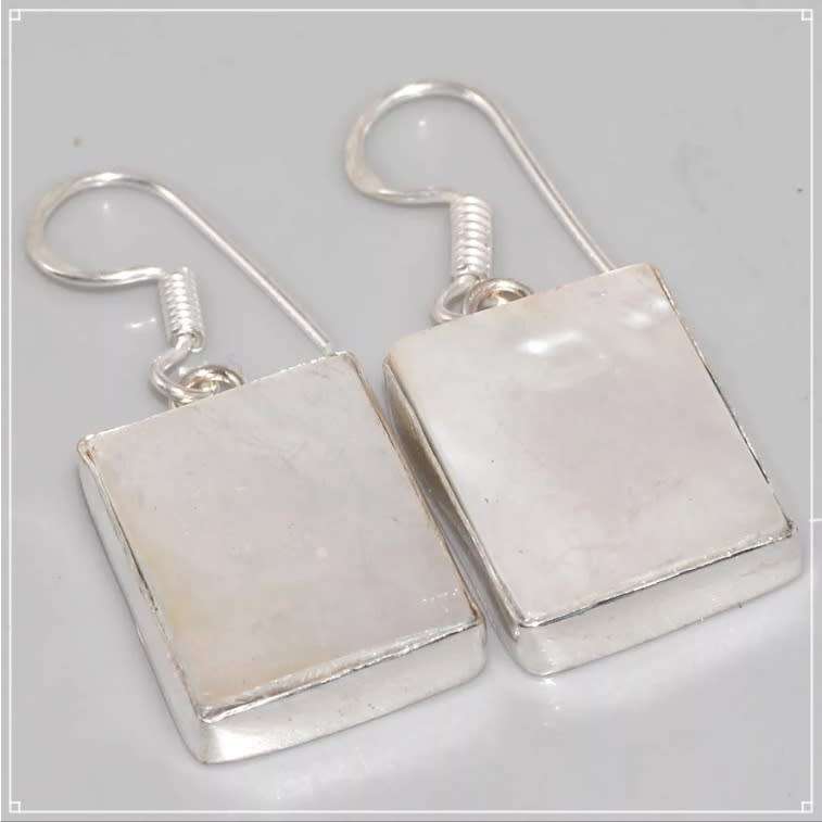 Natural Mother of Pearl Rectangle Shape . 925 Sterling Silver Plated Handmade Earrings