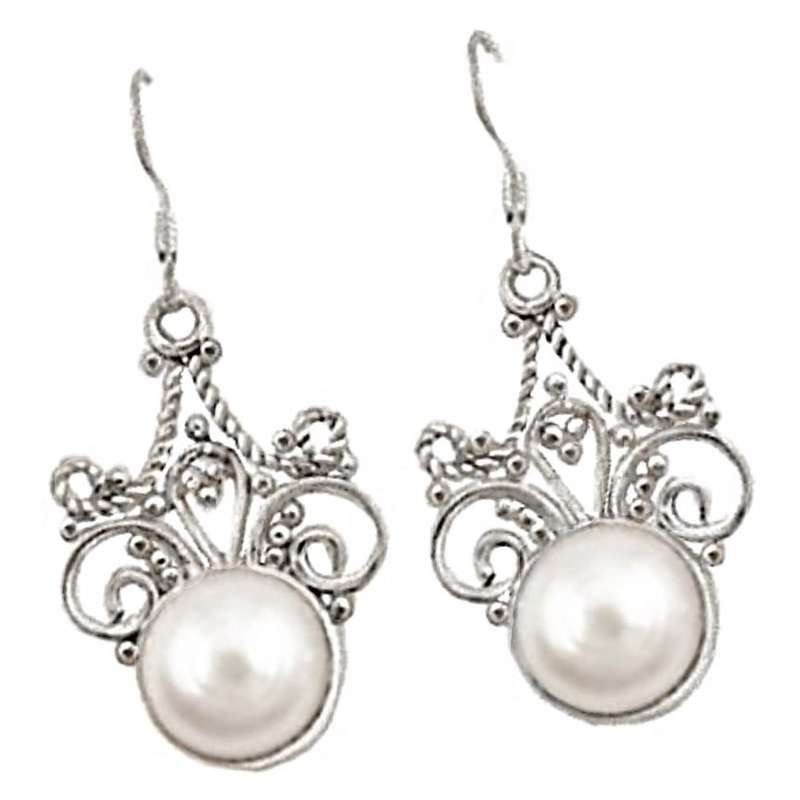 Indonesian Bali -Java 9.30 cts Natural White Pearl set in Solid .925 Sterling Silver Earrings