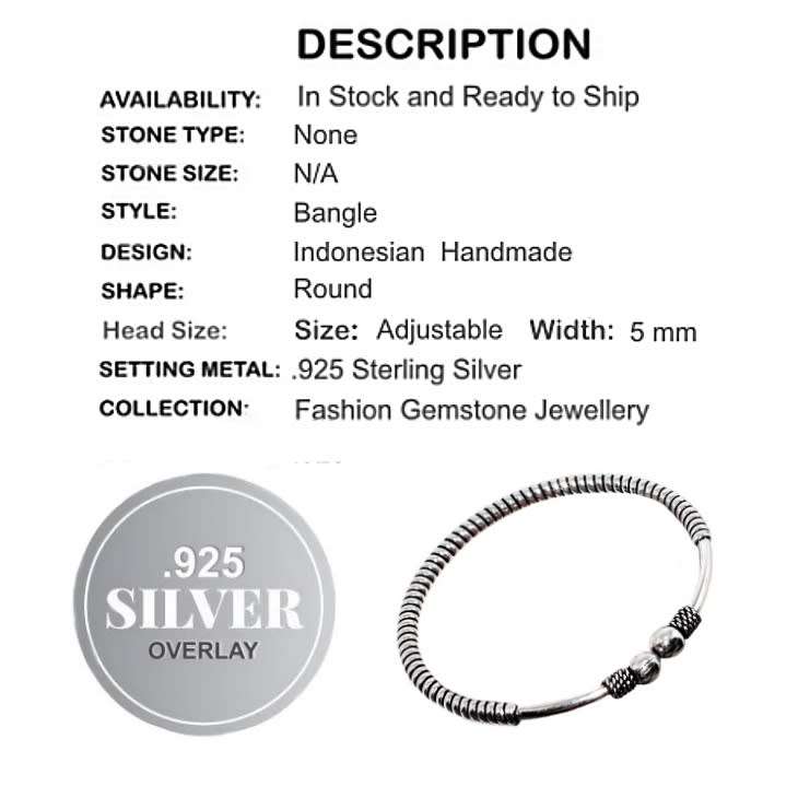 Handmade Indonesian Bali Java  .925 Silver Bangle