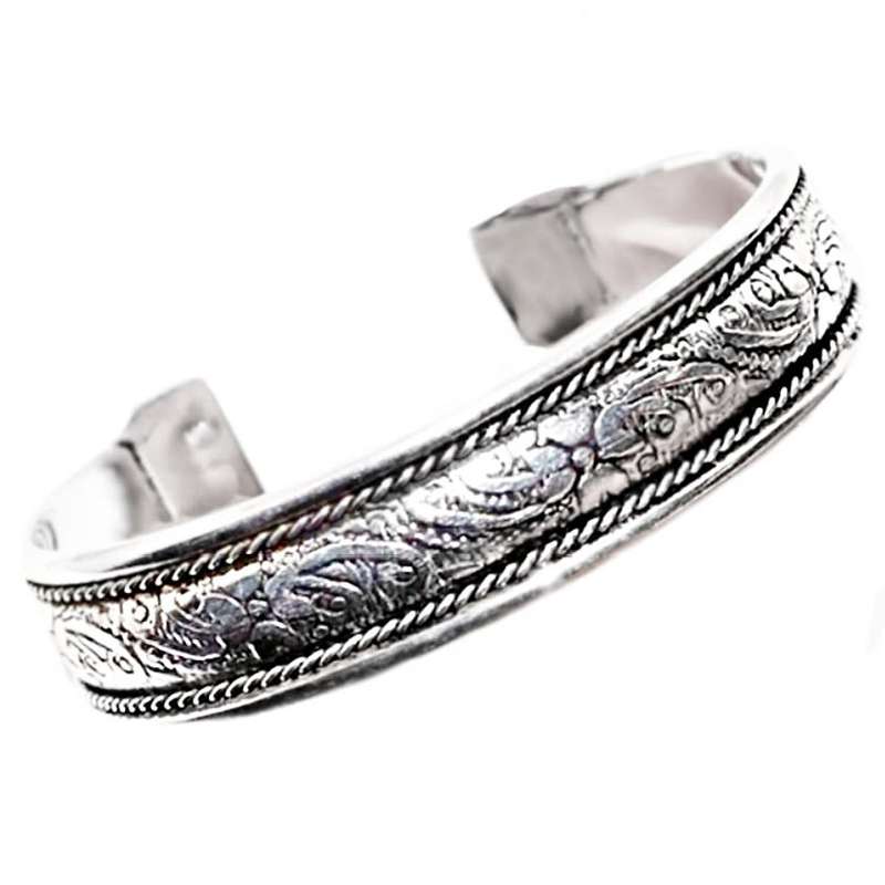 Ornate Pattern set in  .925 Sterling Silver Plated Handmade Adjustable Bangle