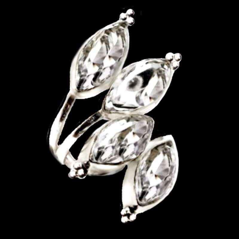 Handmade White Topaz Marquise Shape set in .925 Sterling Silver Plated Adjustable Ring