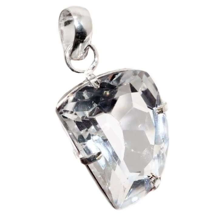 White Topaz Geometric Shape Gemstone set in .925 Sterling Silver Plated Handmade Pendant