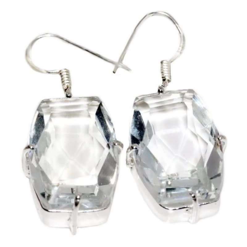 White Topaz Geometric Shape set in .925 Sterling Silver Plated Handmade Earrings