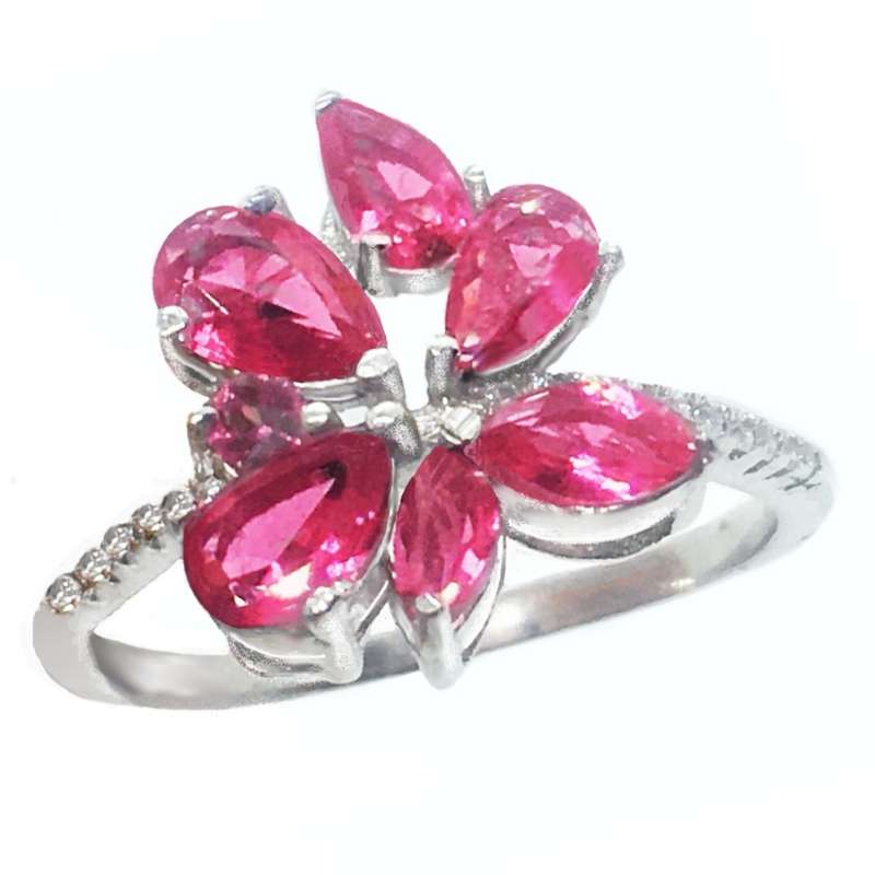 5.03 Cts Pink Red Ruby,and White Topaz set in .925 Solid Sterling Silver Ring Size 8 or Q