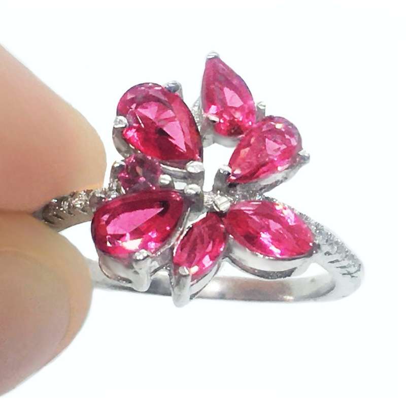 5.03 Cts Pink Red Ruby,and White Topaz set in .925 Solid Sterling Silver Ring Size 8 or Q
