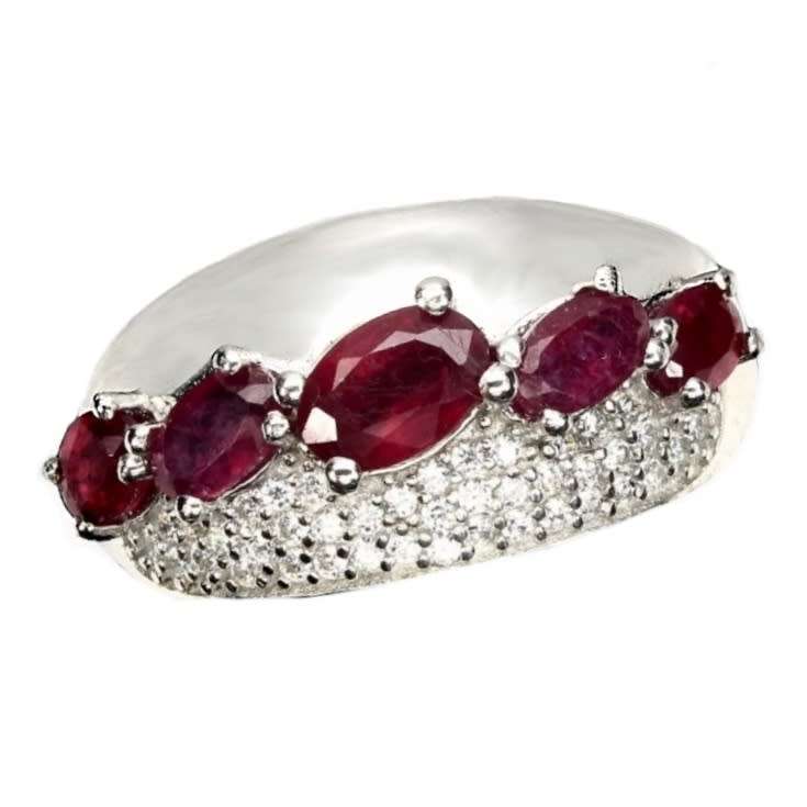 Natural Ruby and White Cubic Zirconia Gemstone in Solid .925 Sterling Silver Ring Size 7 or O