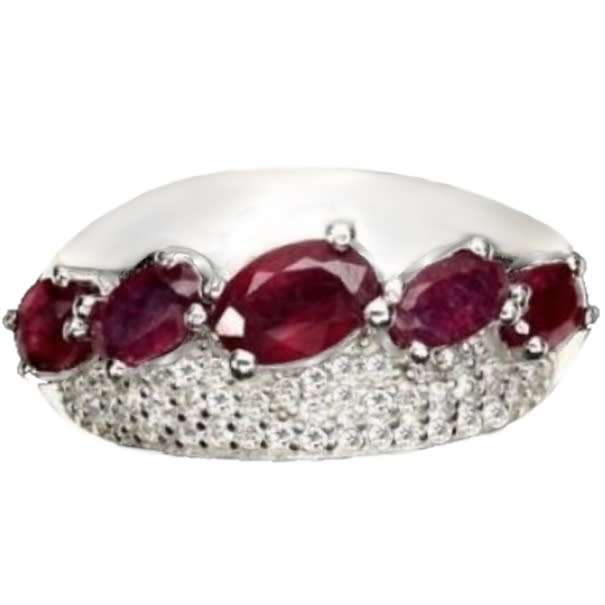 Natural Ruby and White Cubic Zirconia Gemstone in Solid .925 Sterling Silver Ring Size 7 or O