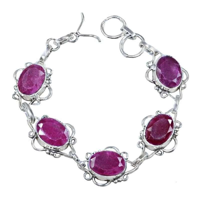 Extraordinary Handmade Indian Ruby Quartz Gemstone set in 925 Sterling Silver Plated Bracelet