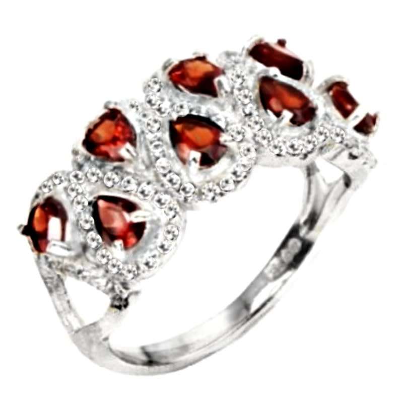 20.78 cts Natural Mozambique Garnet, White Cubic Zirconia Solid 925 Sterling Silver Ring Size 8 OR Q