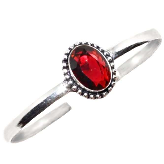 Garnet Faceted Oval Gemstone set in .925 Sterling Silver Plated Handmade Adjustable Bangle