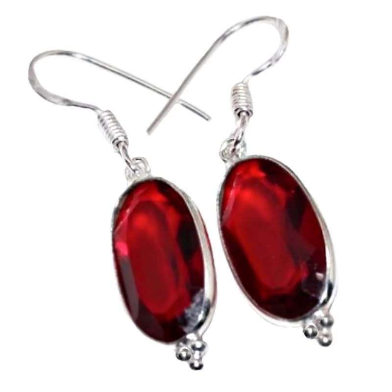 Classic Garnet Oval Gemstone set in  .925 Sterling Silver Plated Handmade Earrings