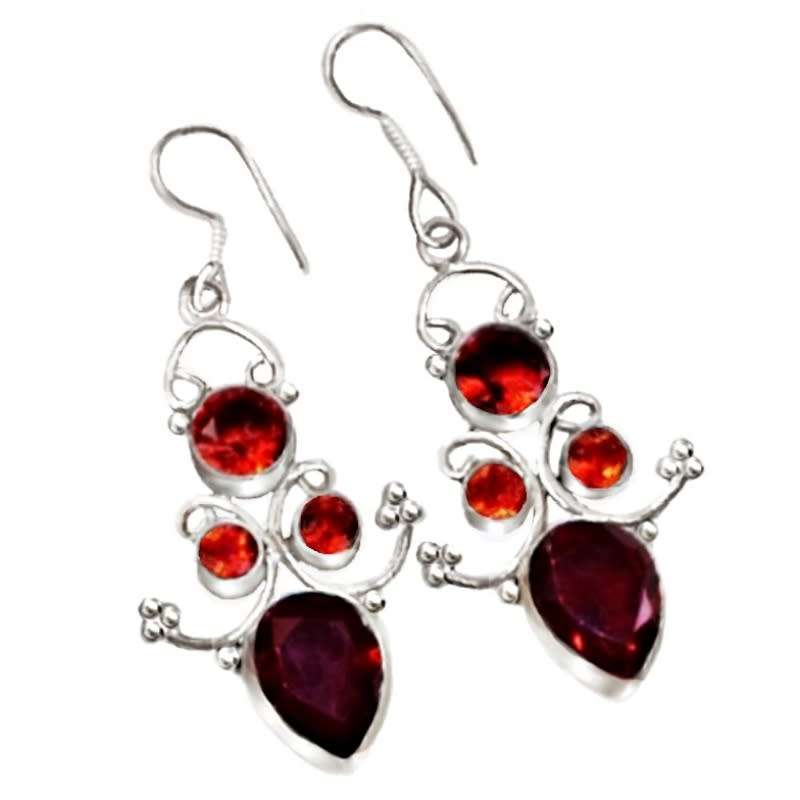 Exotic Eastern Garnet Gemstones set in .925 Sterling Silver Plated Handmade Earrings