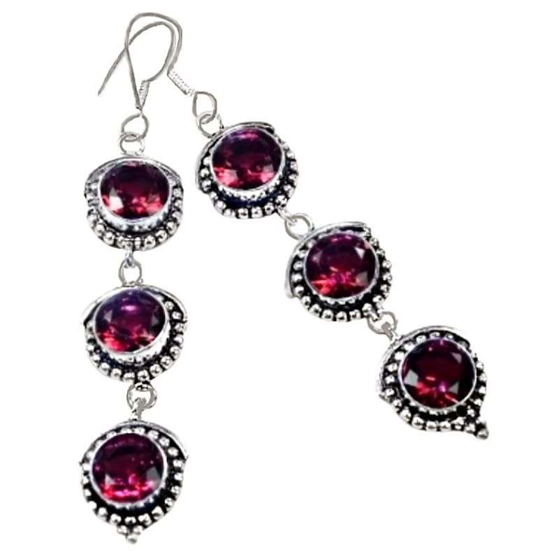 Handmade Raspberry Pink Rubellite Gemstone set in .925 Sterling Silver Plated Long Earrings