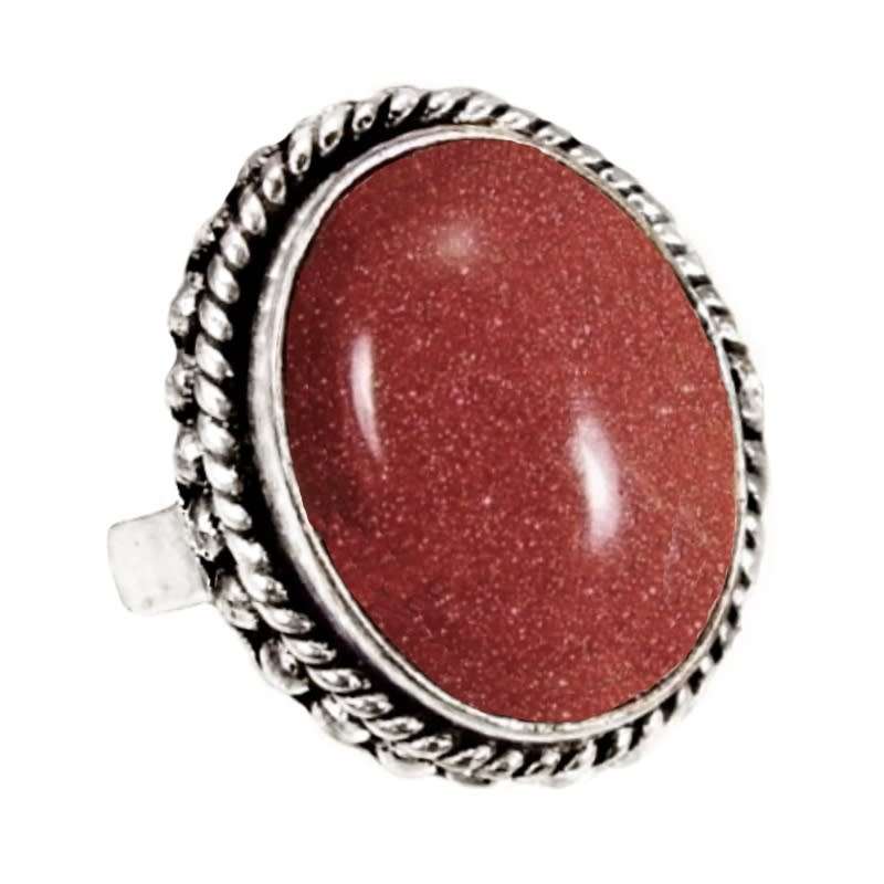 Shimmery Oval Sun Sitara Goldstone Gemstone .925 Sterling Silver Plated Ring Size US 8.5