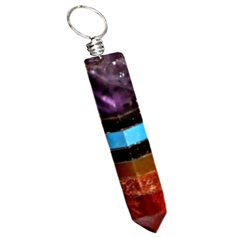 Healing Chakra Natural Gemstone .925 Sterling Silver Wand Pendant