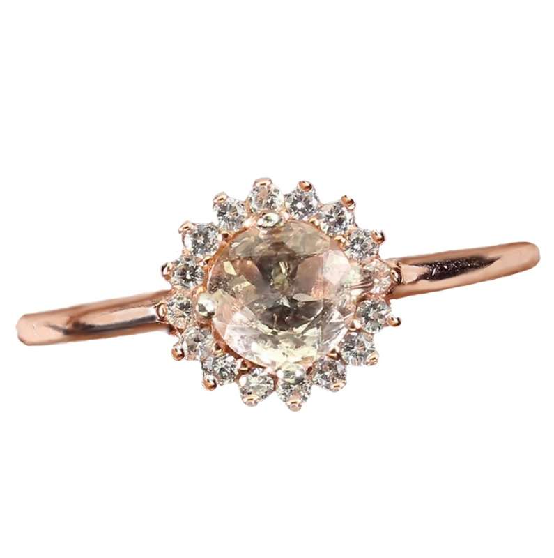 Dainty Natural Unheated Morganite and White Cubic Zirconia Solid .925 Sterling Silver Stud Earrings