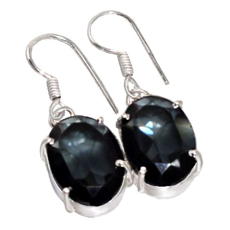 Black Spinel Ovals set in .925  Sterling Silver Plated Handmade Earrings