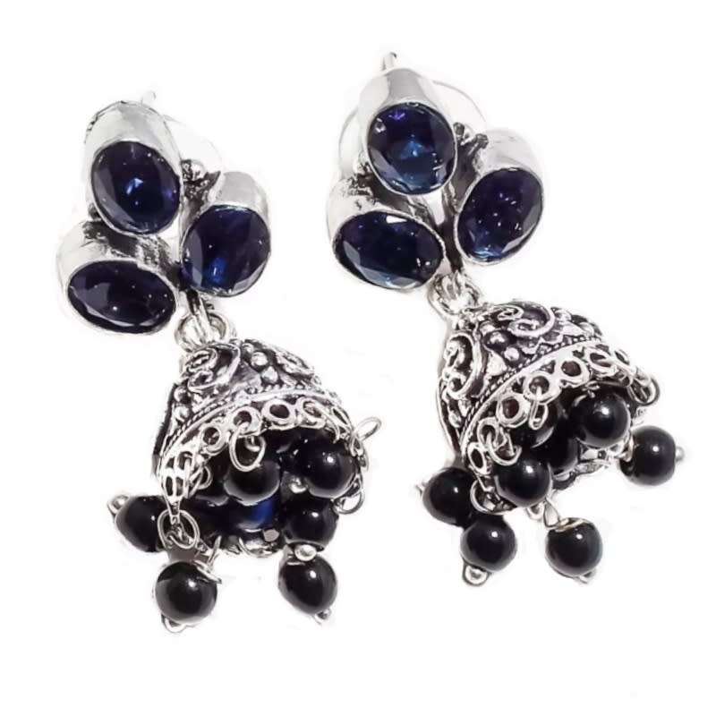 Jumki Style 925 Sterling Silver Plated Handmade Antique Style Drop Dangle Stud Earrings
