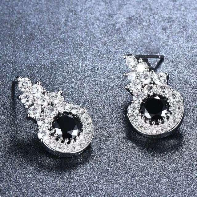 Handmade Black Sapphire and White Cubic Zirconia White Gold Filled Stud Earrings