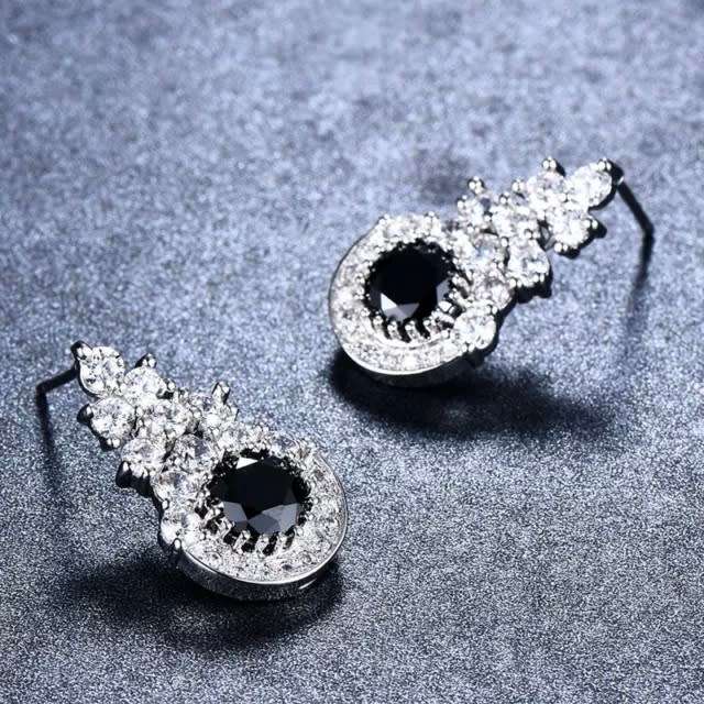 Handmade Black Sapphire and White Cubic Zirconia White Gold Filled Stud Earrings