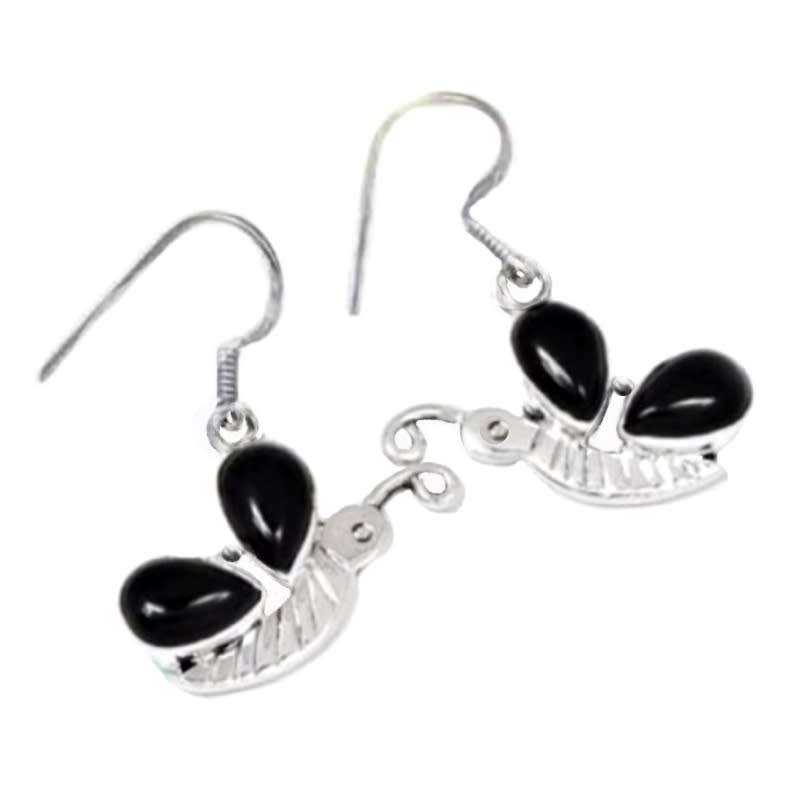 Natural Black Onyx Butterfly Design set in Solid .925 Sterling Silver Dainty Earrings