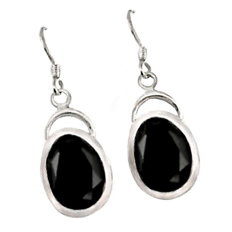 Natural Black Onyx Oval Gemstone  set in Solid .925 Sterling Silver Dainty Earrings