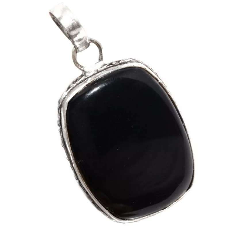 Handmade Black Onyx Rectangle set in 925 Sterling Silver Plated Pendant