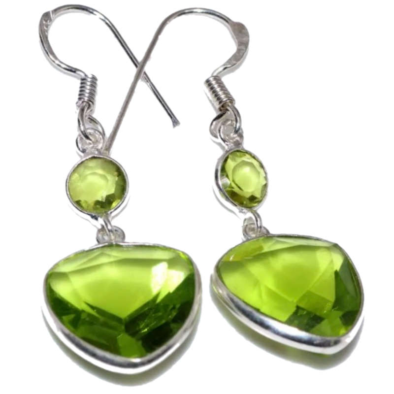 Mixed Shape Peridot Gemstones set in .925 Sterling Silver Plated Handmade Drop Dangle Earrings